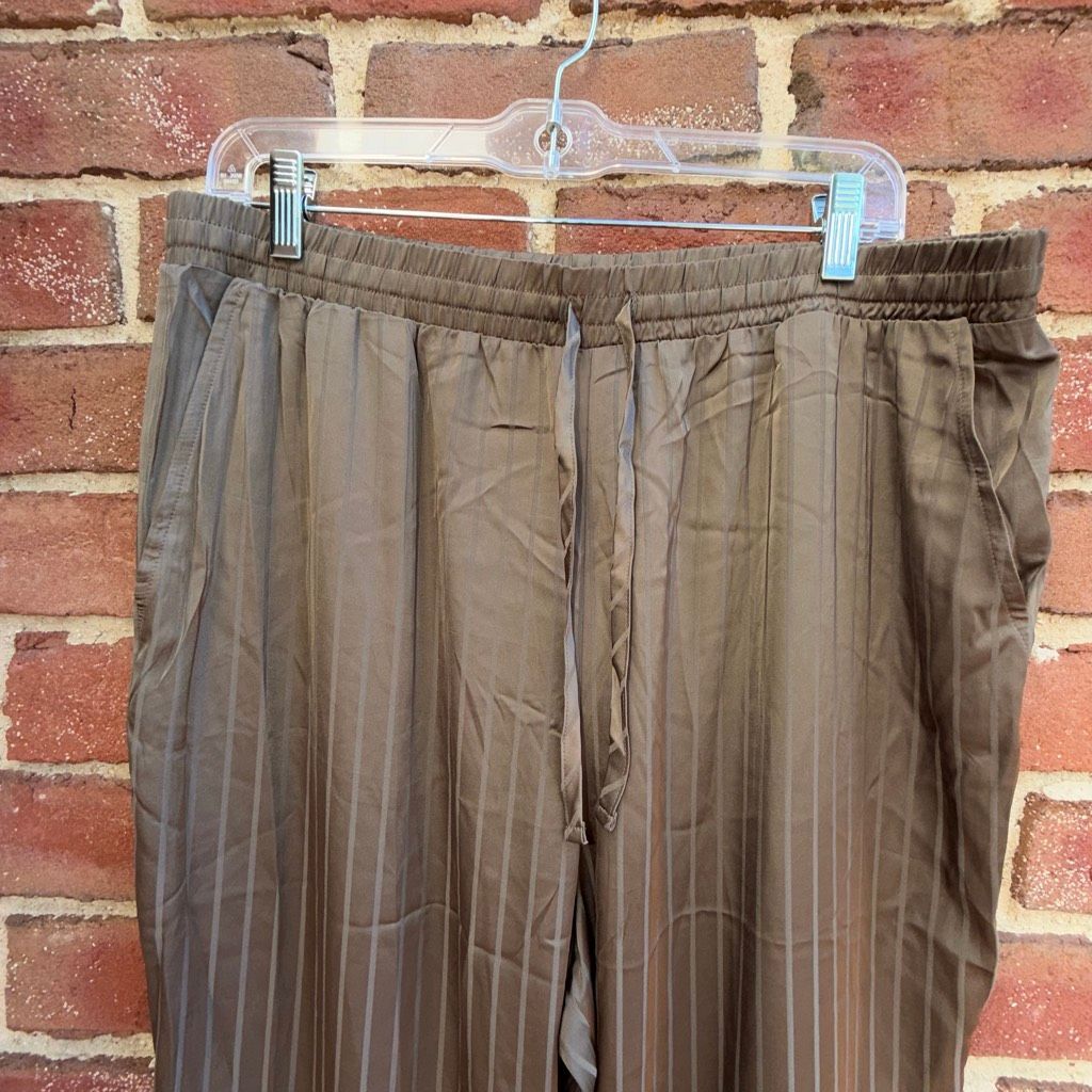 Nuuds Jacquard Striped Satin Pajama Pants Lounge Women's Mocha Brown M New — image 3 of 8